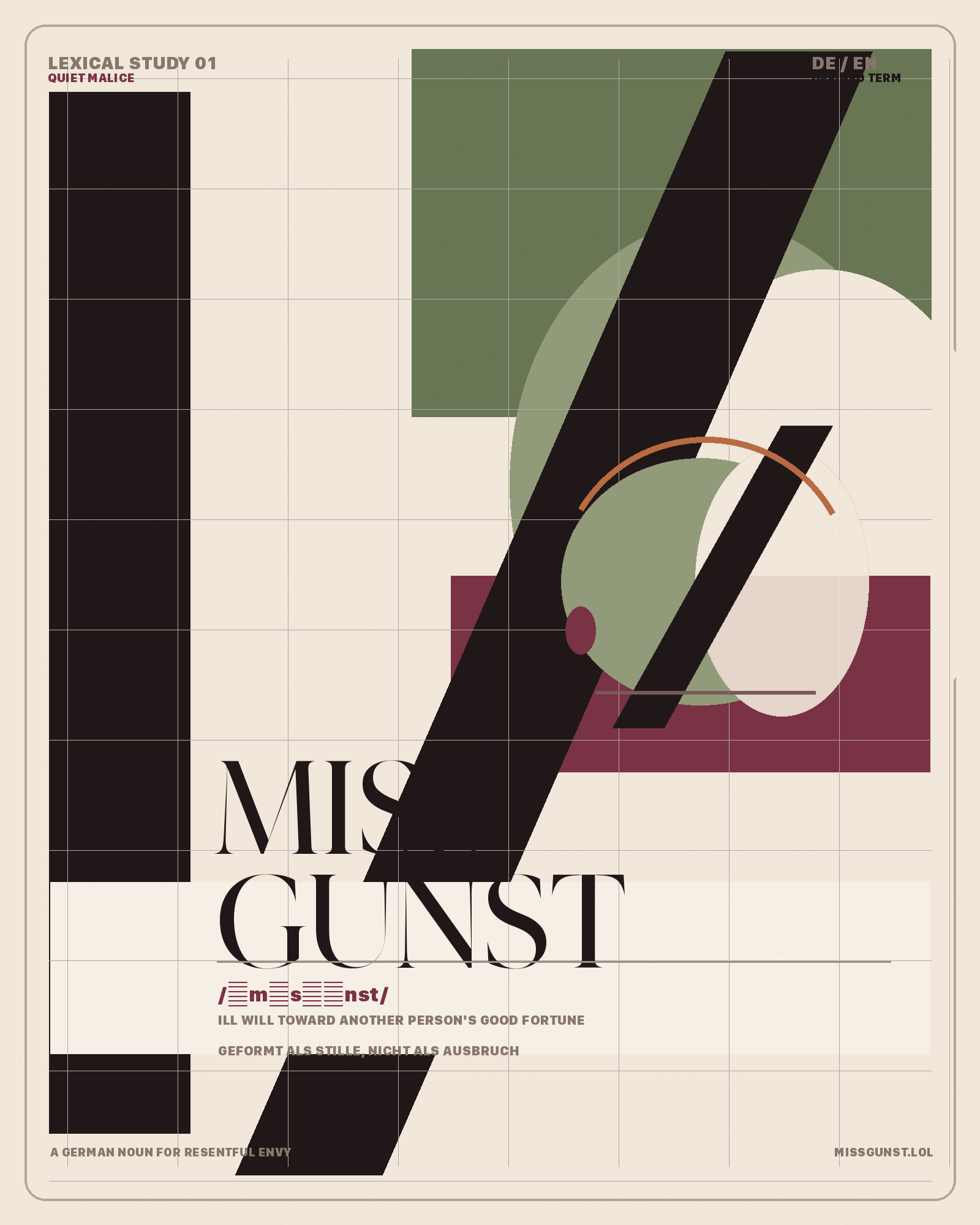 Editorial poster composition for the keyword missgunst.
